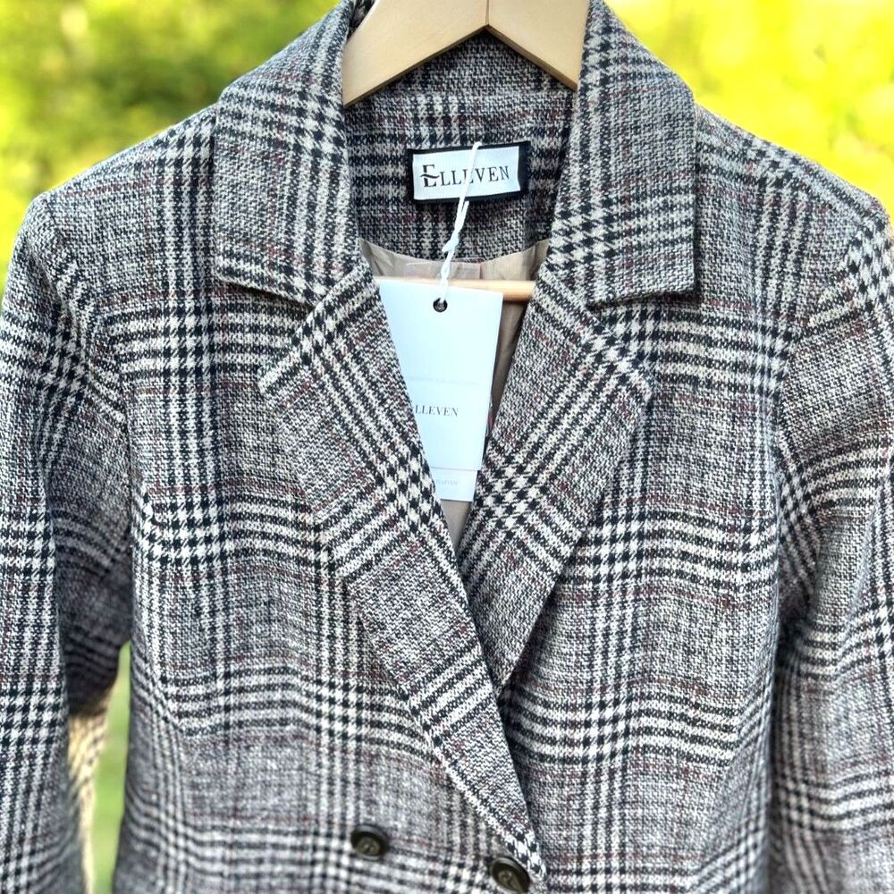 Elleven Houndstooth Plaid Double Breasted Blazer Women's Small Black Tweed NWT - Picture 5 of 11